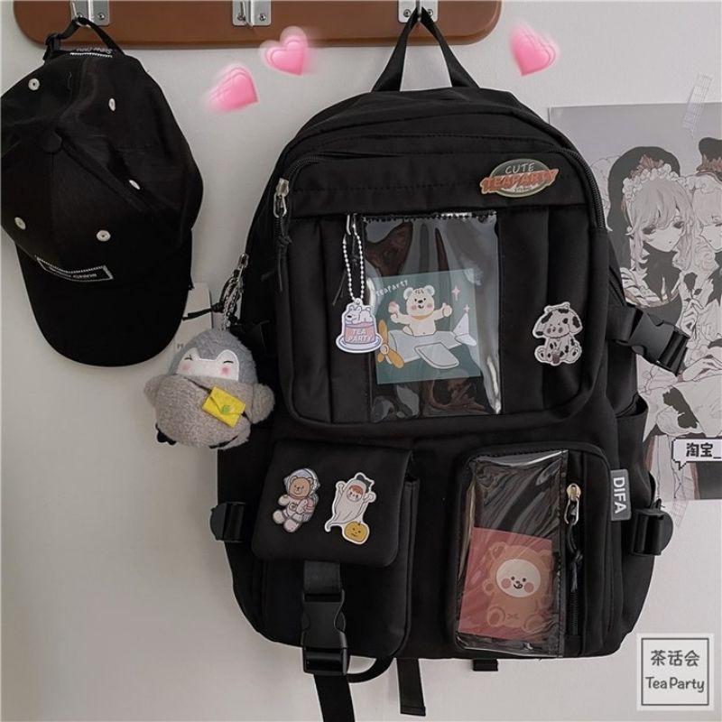Balo ulzzang đi học, balo nữ thời trang trong suốt. B135 có kèm huy hiệu như ảnh.