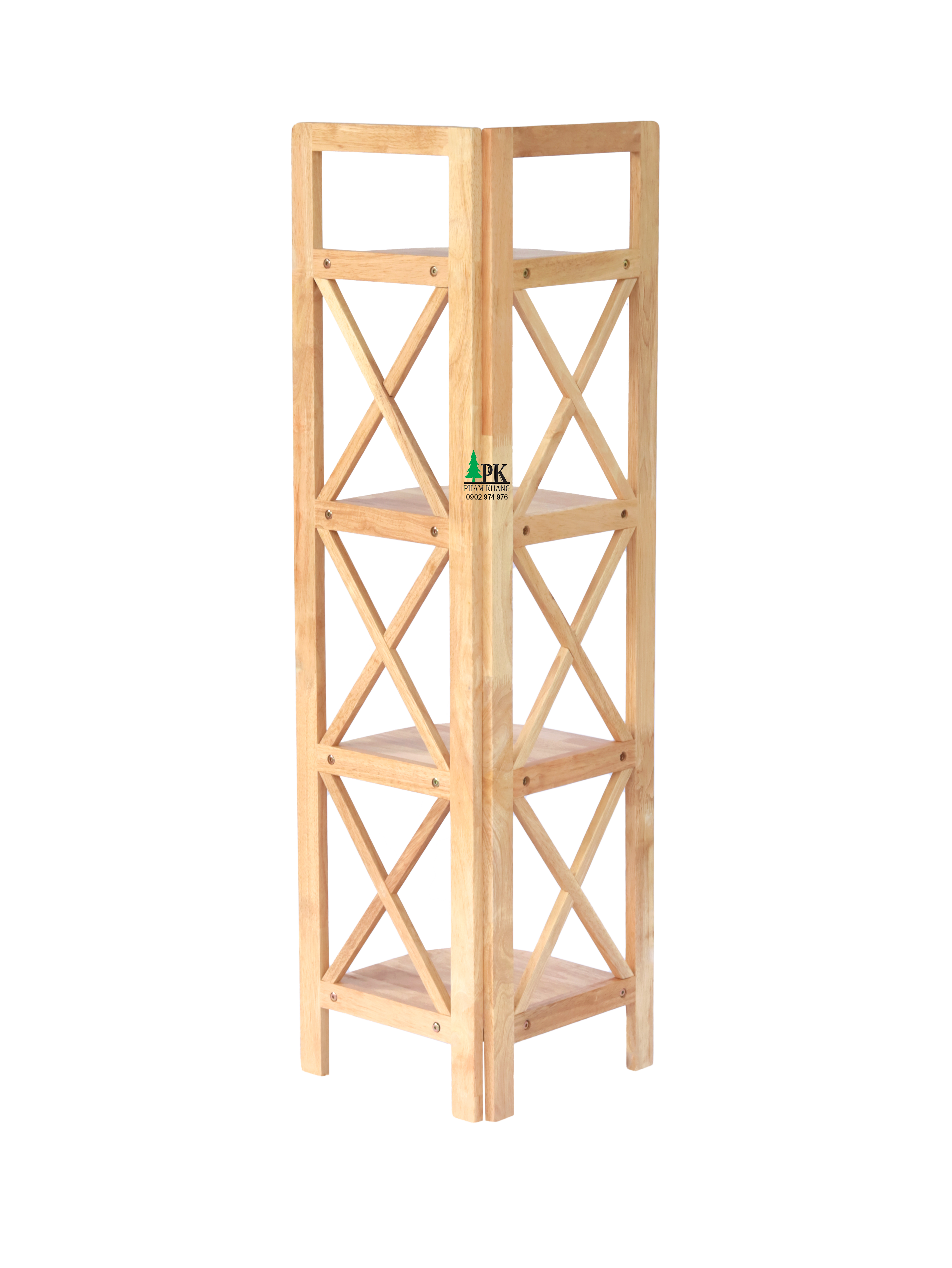 Kệ góc 4 tầng Start Decor - Gỗ cao su tự nhiên - Màu Gỗ Tự Nhiên/ Vàng Cherry - Kích thước rộng 30 cm - Cao 120 cm