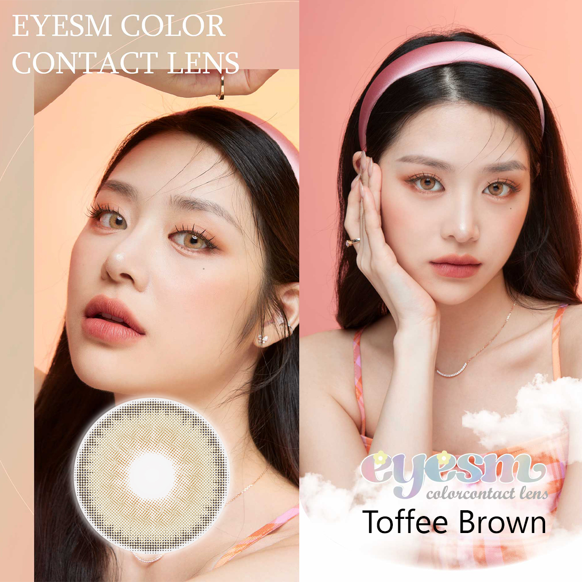 Kính áp tròng Eyesm Toffee Brown - Lens mắt màu nâu 1-6 tháng