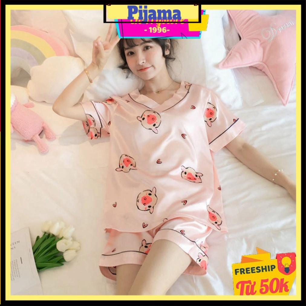 Bộ ngủ nữ ️Freeship đơn 50k️ Đồ Bộ pijama cộc tay lụa satin đẹp mặc ngủ mềm mịn - bộ Pijama