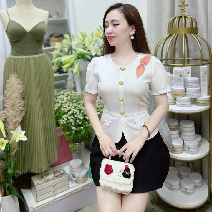 Áo sơ mi kiểu nữ peplum NƠ VAI phối nắp túi và chun lưng giấu bụng hiệu quả