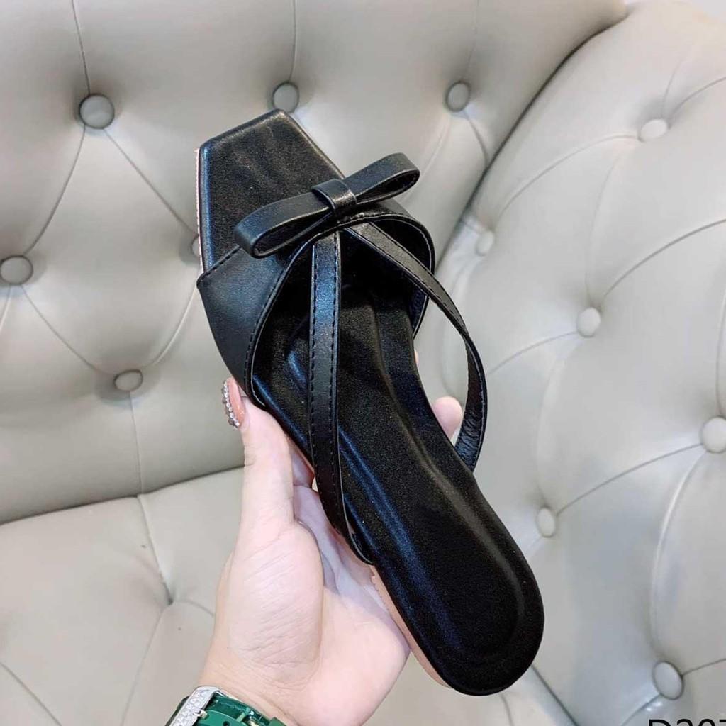 Dép nữ đế bệt thời trang mũi vuông cao 1cm màu đen big size 40 41 42 43 44