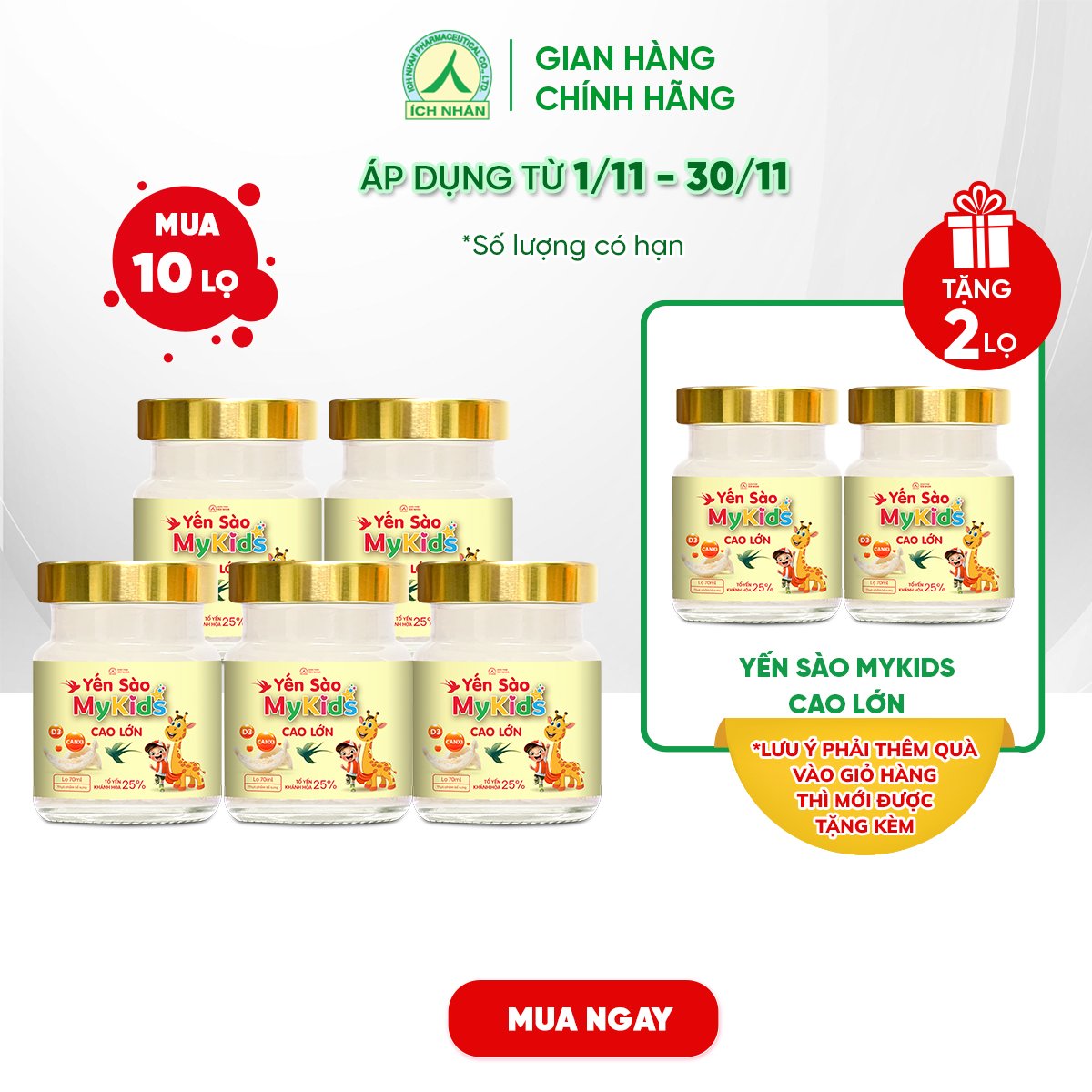 Combo 20 Lọ Yến Sào Mykids Cao Lớn giúp bé ăn ngon, cao lớn, thông minh, tăng sức đề kháng, tăng dưỡng chất cho trẻ - Dạng lọ 70ml