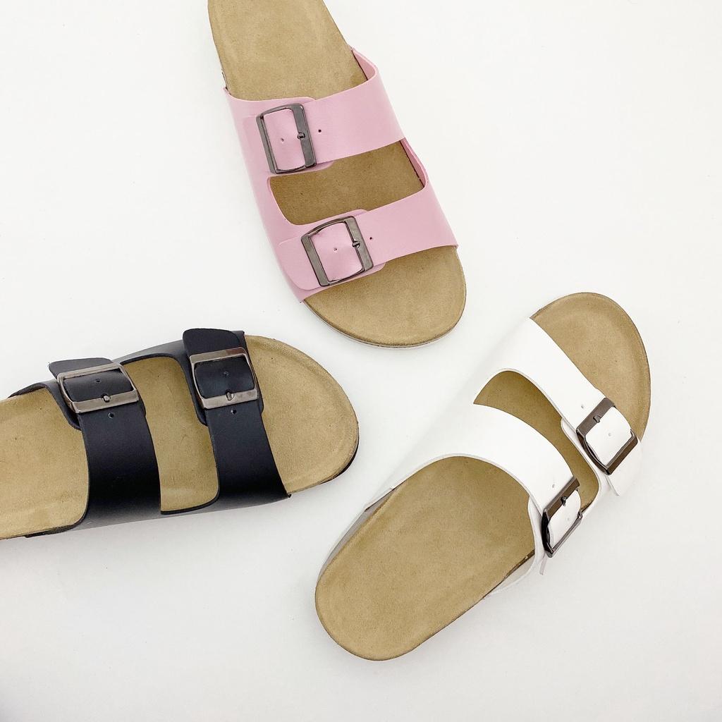 Dép đế trấu birken nam nữ unisex 2 khóa quai ngang da tổng hợp bigsize 38 - 43 chính hãng Hishoo 0093