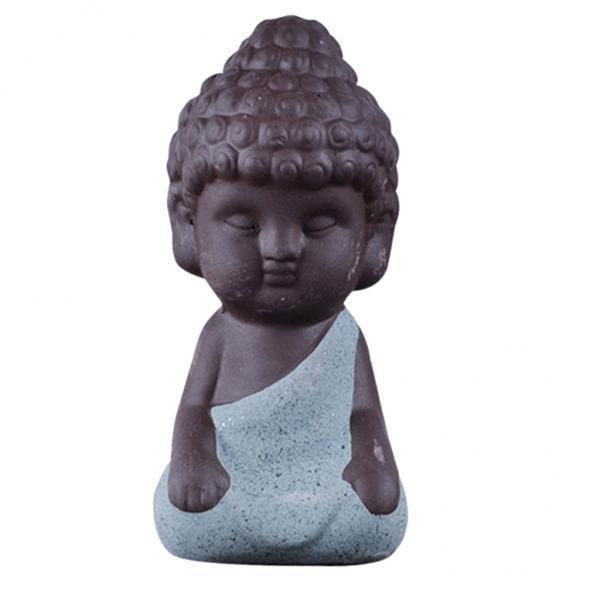 2X Little Monk Buddha Ceramic Statues Holder Tea Pet Home Tea Tray Decor Blue