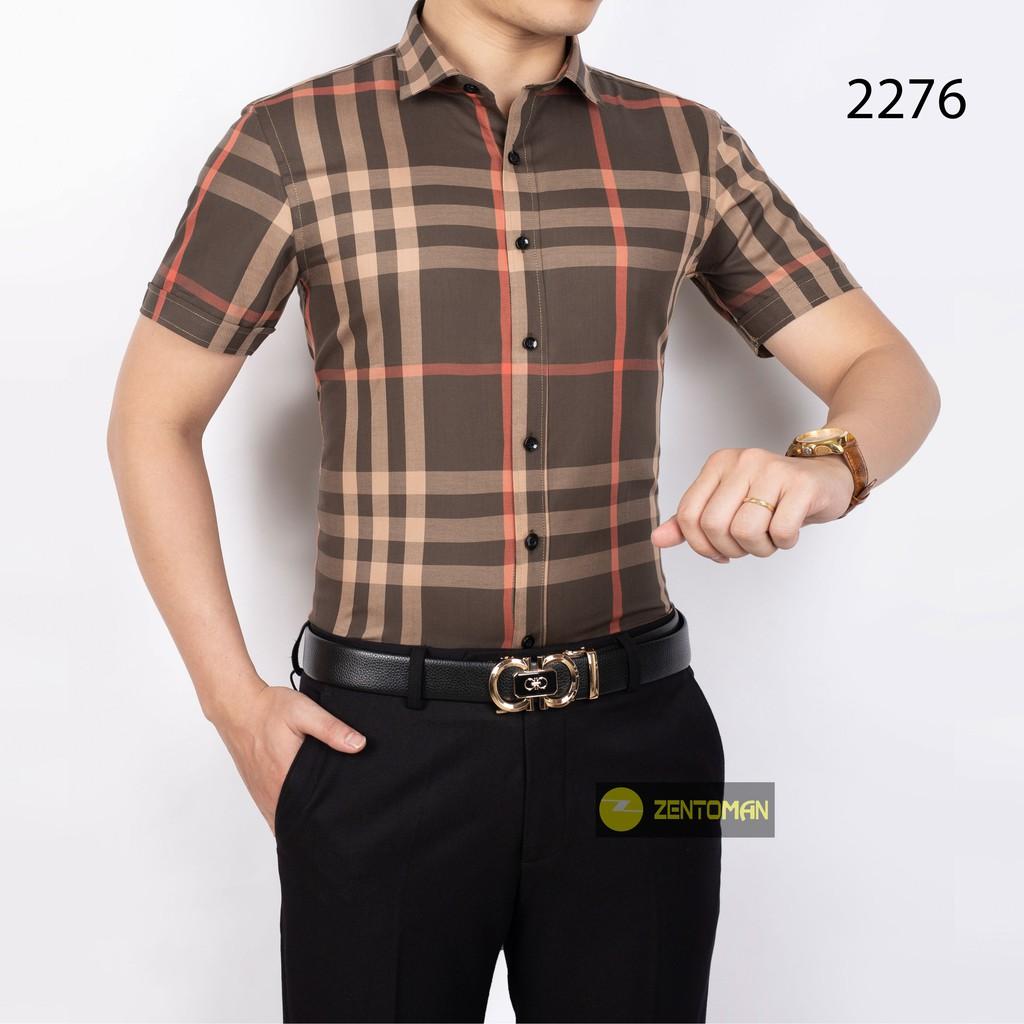 Áo sơ mi ZENTOMAN nam tay ngắn trung niên kẻ công sở cao cấp thiết kế độc quyền size 2XL 2276