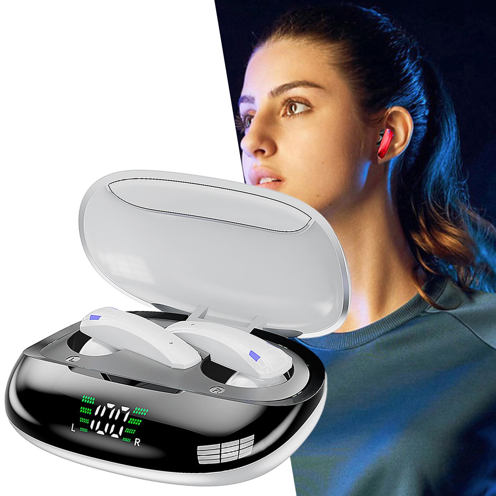 Wireless Earbuds LED Display Headphones for Gaming Running Low Latency White