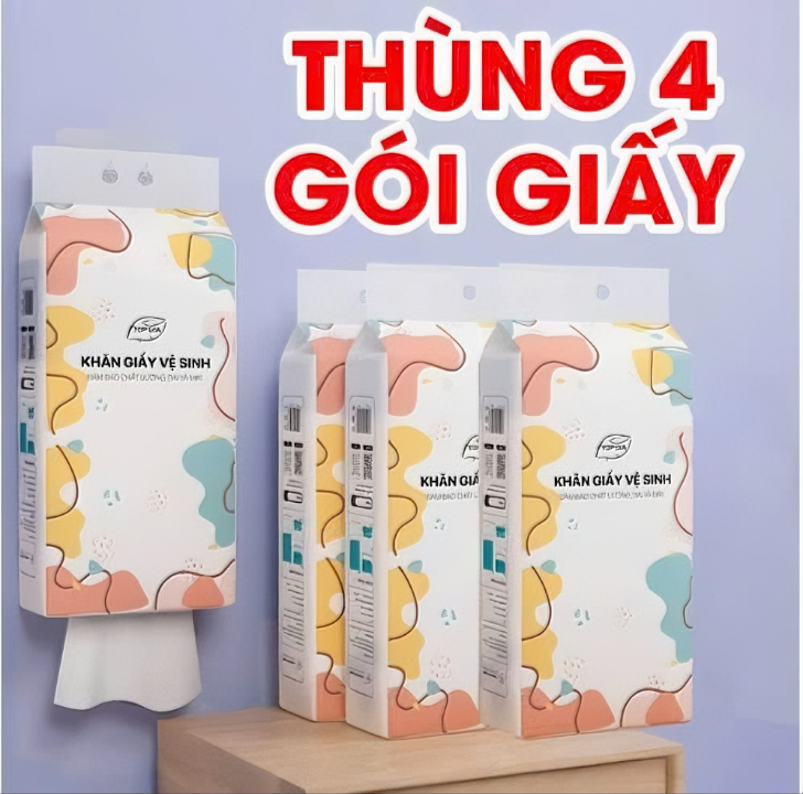 Khăn giấy treo tường 1280 tờ/4 lớp Topgia dạng rút tiện lợi cao cấp, tiết kiệm, an toàn kèm móc treo (Thùng 4 gói) 157x175cm