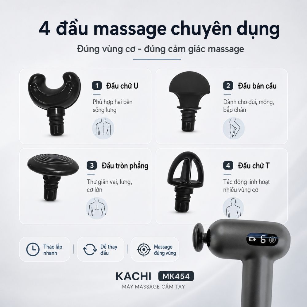 Súng Massage Cầm Tay Kachi MK454 – Giải Pháp Thư Giãn Cơ Chuyên Sâu & Thông Minh - hàng chính hãng