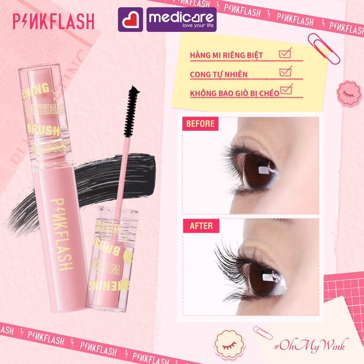 Mascara PINKFLASH dài chống nước 4.5g