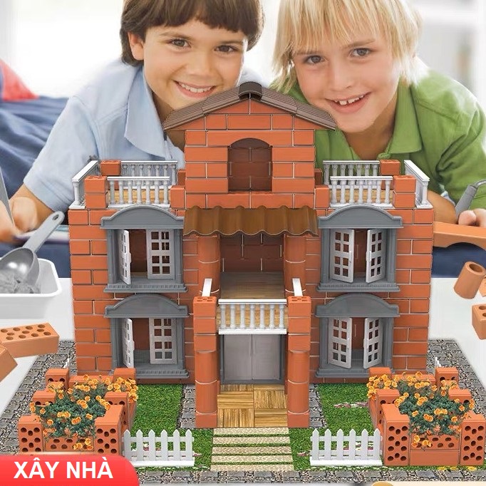 Đồ chơi lắp ráp xây nhà gạch mini mô phỏng như thật cho bé trai gái thử làm thợ xây tí hon, quà tặng sinh nhật cho bé