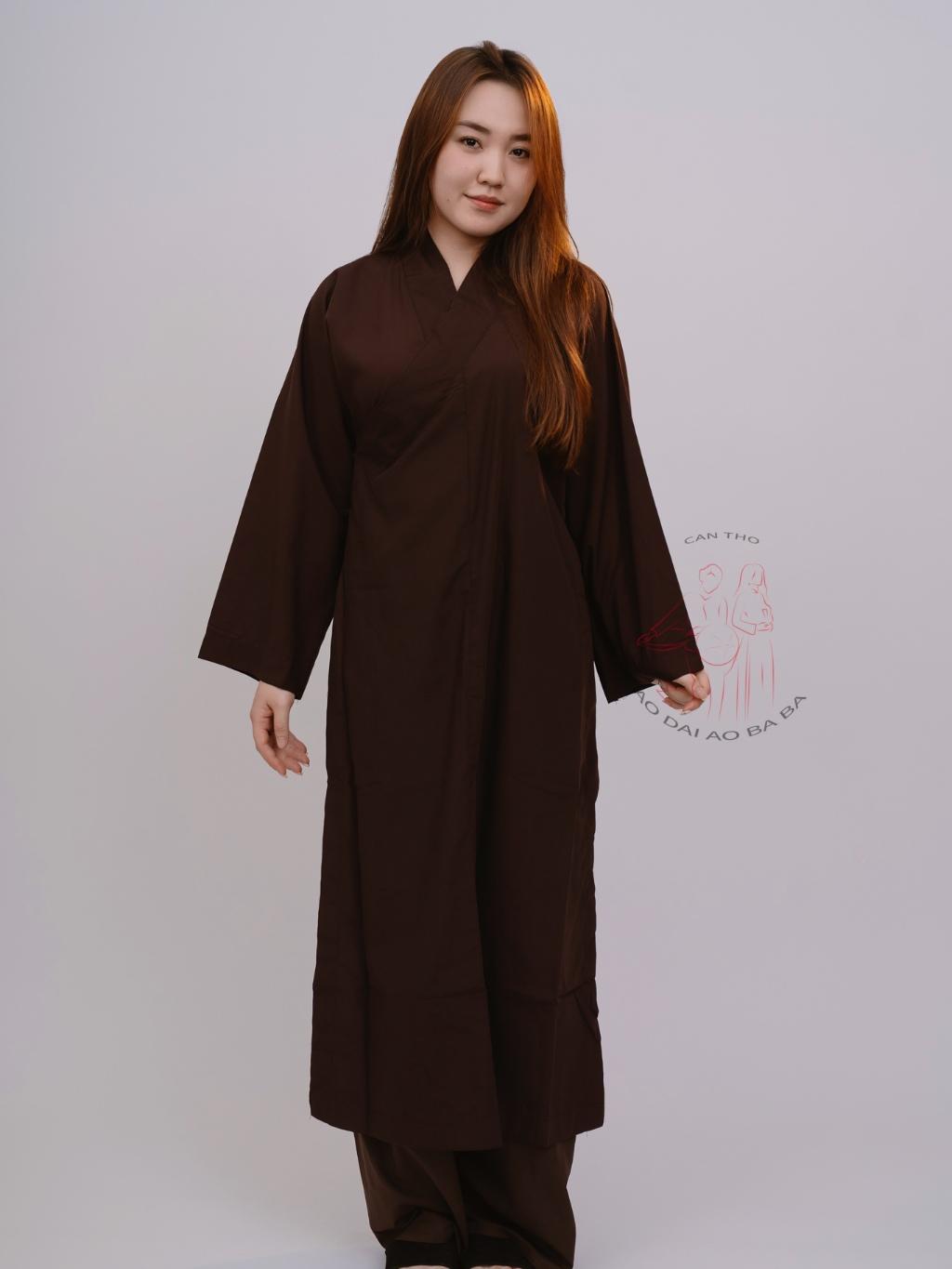 Áo tràng phật tử nữ - Áo lam phật tử, áo choàng đi chùa cho các khoá tu chất vải kate Silk - Quần lẻ Nâu