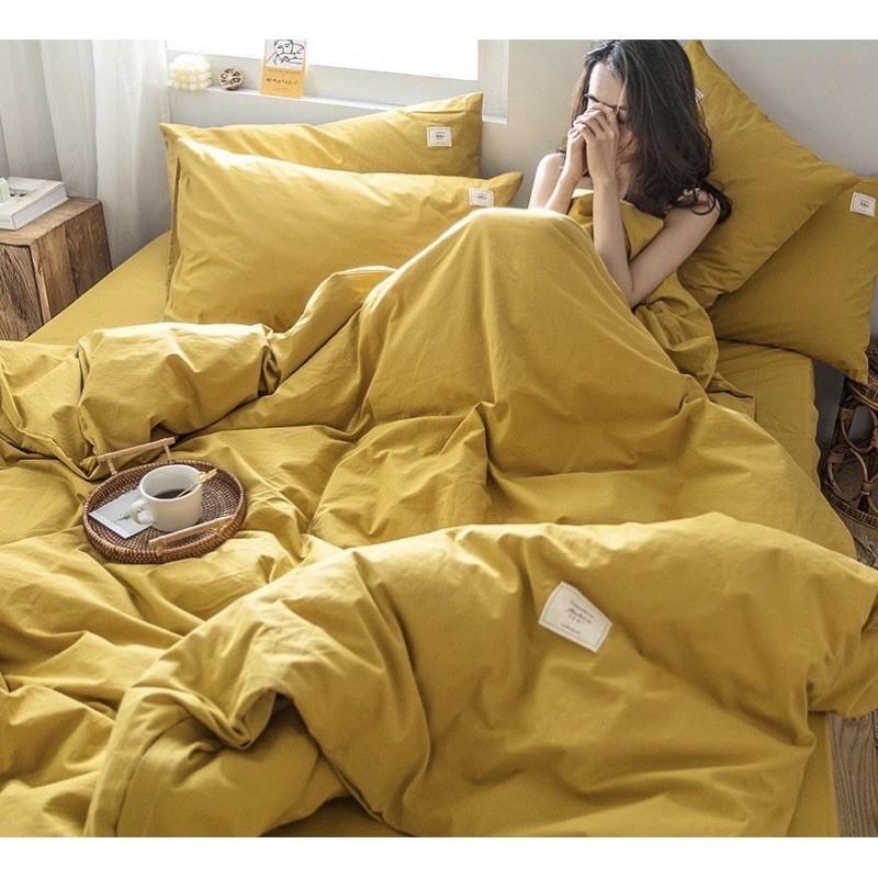 Bộ chăn ga cotton Tici cao cấp trơn 1 màu phong cách Hàn Quốc đủ size