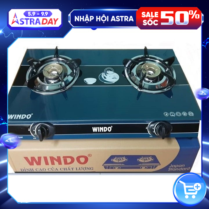 Bếp Ga Đôi WINDO - WD717- Mặt Kiếng Cường Lực Đầu Đốt Đồng Khung Inox Bền Bỉ (Hoa Văn Ngẫu Nhiên)-Hàng Chính Hãng