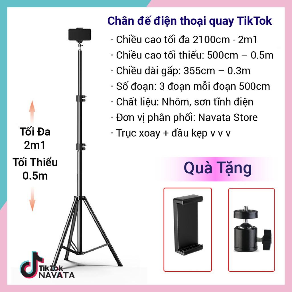 Chân đế điện thoại Tripod quay TikTok, chân đèn livestream giá đỡ Cao 2m1 loại chắc chắn chịu lực tốt