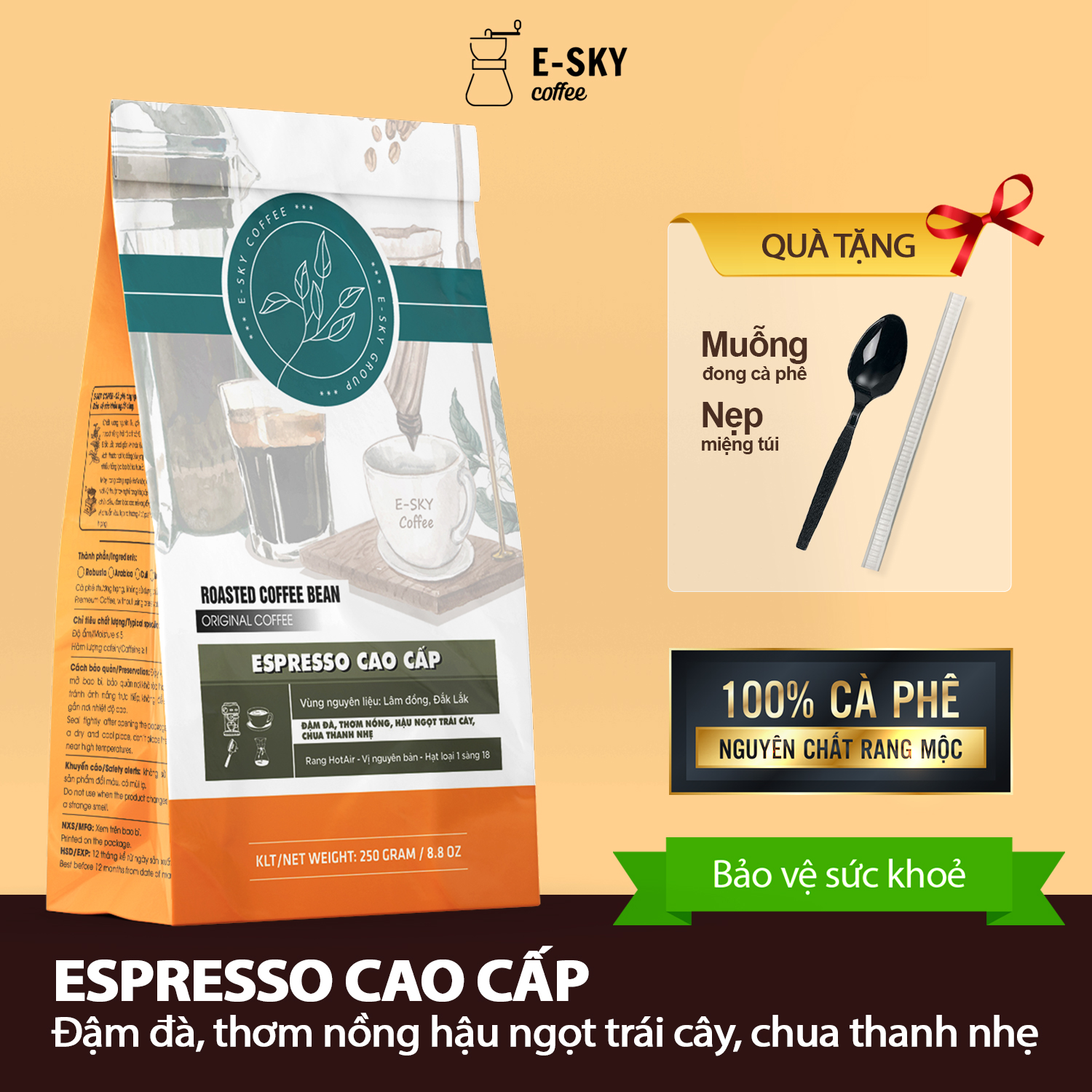 Cà Phê Ngẫu Nhiên Esky Coffee Rang Xay Nguyên Chất 250g Cafe Pha Phin Pha Máy Colfd Brew