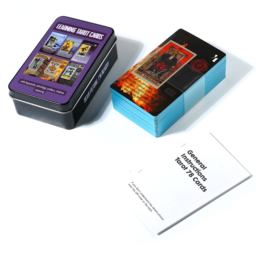 Bộ Bài Learning Tarot Hộp Thiếc Mạ Cạnh 78 Lá Bài Tặng Đá Thanh Tẩy