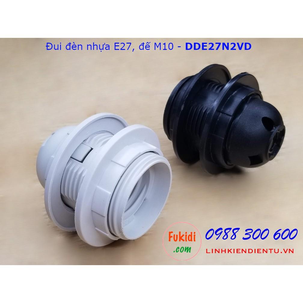 Đui đèn nhựa E27 có vòng kẹp chóa đèn, đế gắn phi 10mm màu trắng và đen - DDE27N2VT, DDE27N2VD