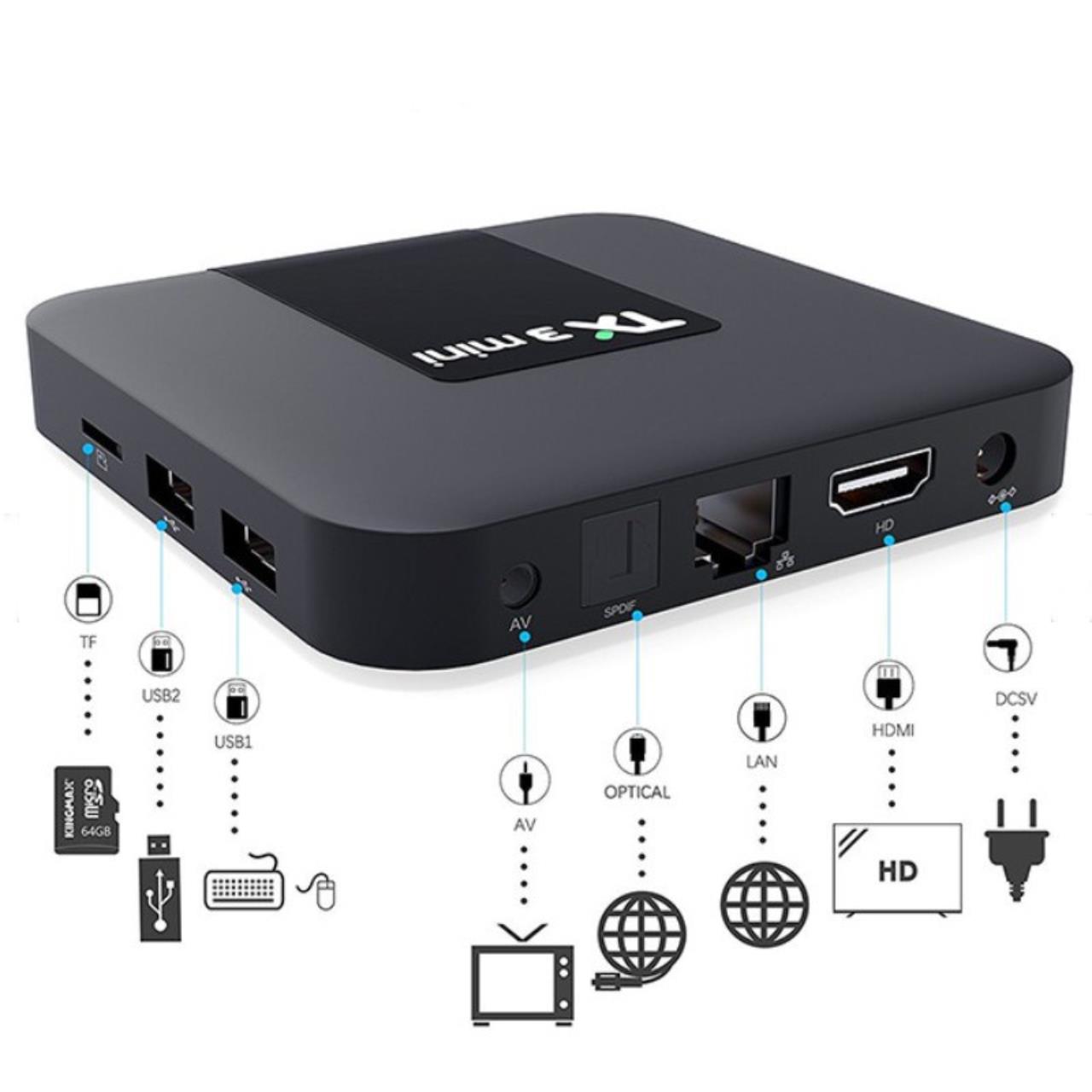 Tivi box TX3 mini android 11 ram 2GB - rom 16GB kết nối wifi, bluetooth Xem Phim, Truyền Hình, Game Online Thoả Thích - hàng chính hãng