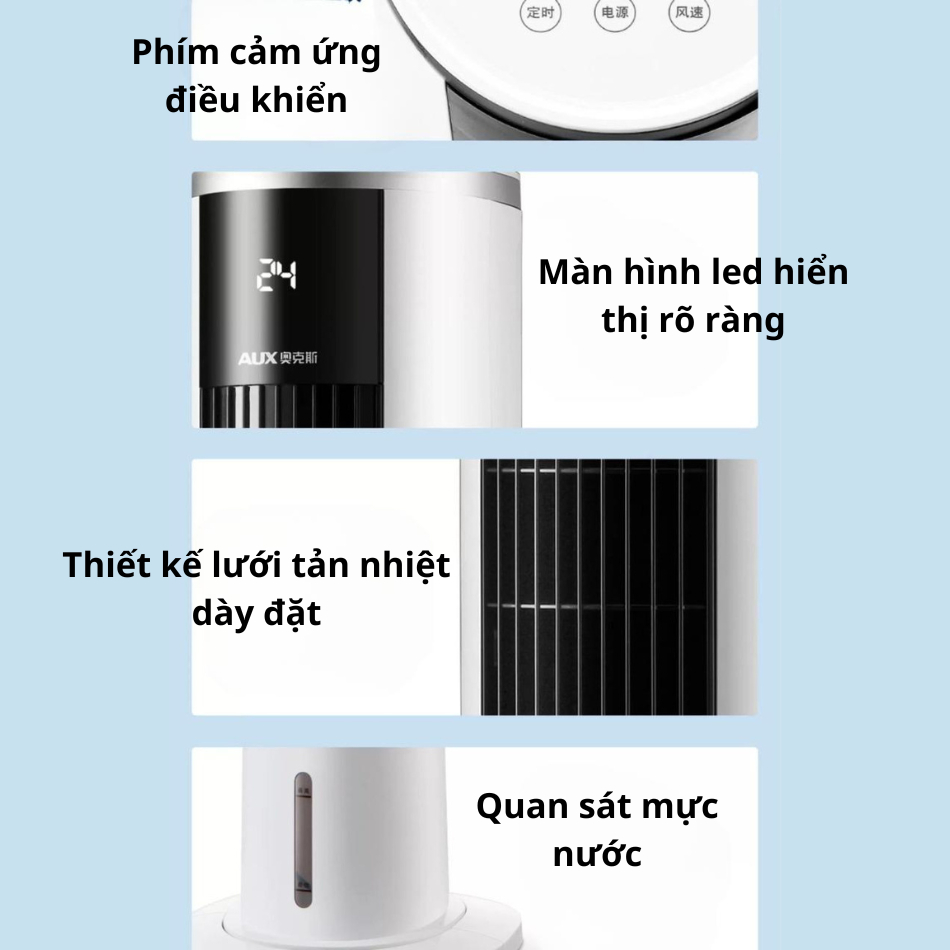 Quạt Điều Hòa Hơi Nước AUX model FT-TS45CR cao 101 cm Điều Khiển Từ Xa+ cảm ứng, màn LED hiển thị nhiệt độ Quạt Tháp Hẹn Giờ Mẫu Sang Trọng Cao Cấp