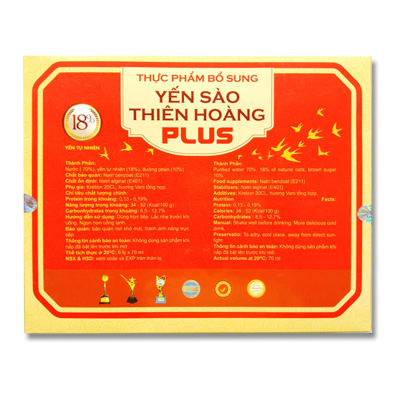 Hộp yến sào Thiên Hoàng 18% ( 6 lọ/hôp)