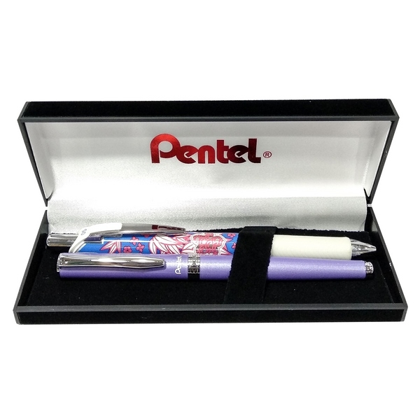 Combo Bút Ký Mực Gel Cao Cấp Nắp Đậy Thân Tím - Mực Xanh Pentel K611V-C - Tặng Kèm Bút Nước Kawaii Pentel BLN75KW (Mẫu Màu Quà Tặng Ngẫu Nhiên)