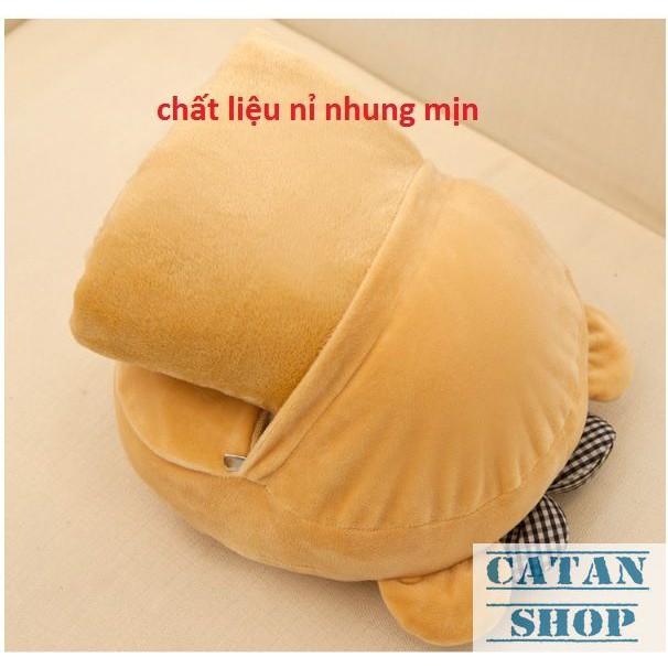 Gối mền Brown xinh xắn 3 in1, nỉ nhung cực mịn, bộ chăn gối văn phòng GD79-GMGau