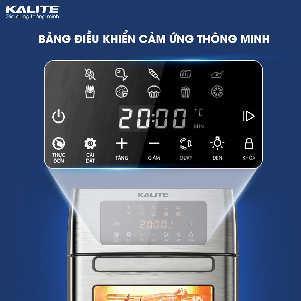 Nồi chiên không dầu Kalite KL 1500, dung tích 15L, công suất 1700W, dải nhiệt 40-200 độ, bộ phụ kiện xiên quay, giỏ lồng quay đa dạng, setup sẵn 10 chức năng nấu, hàng chính hãng
