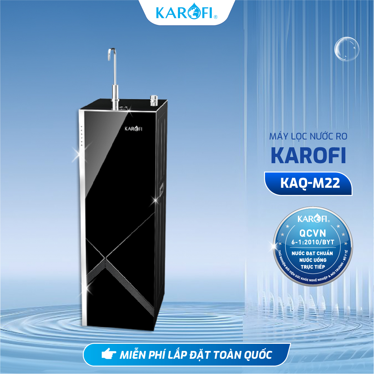 Máy lọc nước RO Mỹ 12 lõi KAQ-M22 - Công nghệ Aiotec, Bổ sung lõi Hydro ion Kiềm + T33 Nano - Giao lắp miễn phí