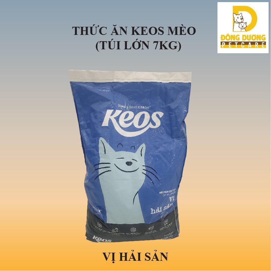 [Tặng kèm 400gr hạt] Thức ăn hạt Keos dành cho mèo mọi lứa tuổi vị hải sản bao xá 7kg