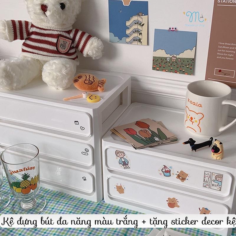 Kệ bút 2 tầng - 3 tầng màu trắng + tặng sticker decor kệ