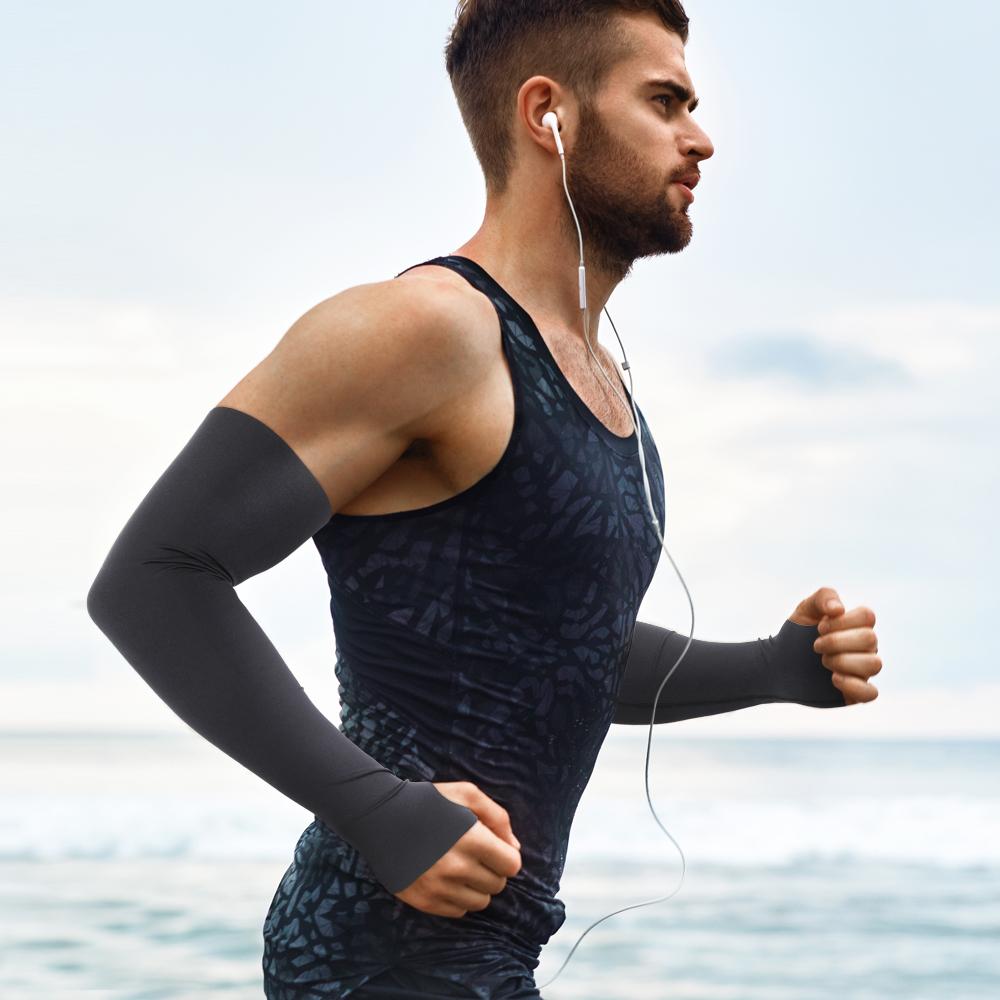 Ice làm mát thể thao tay tay tay xe đạp chạy bóng rổ cánh tay nóng lên mùa hè UV bảo vệ bóng chuyền vòng còng xe đạp nam Color: Wrist White Size: One Size