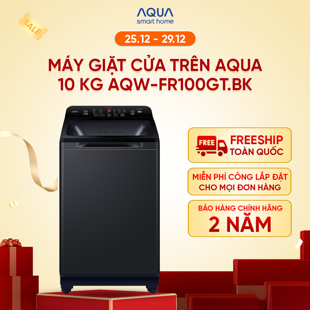 Máy giặt cửa trên Aqua 10kg AQW-FR100GT.BK - Miễn phí giao hàng toàn quốc - Bảo hành 2 năm - Hỗ trợ lắp đặt - Hàng chính hãng