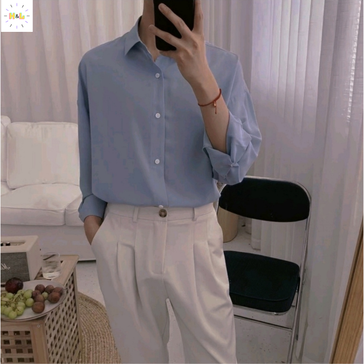 Áo sơ mi form rộng nam nữ tay dài unisex phong cách hàn quốc trẻ trung vải lụa mềm mịn mát - MRD02