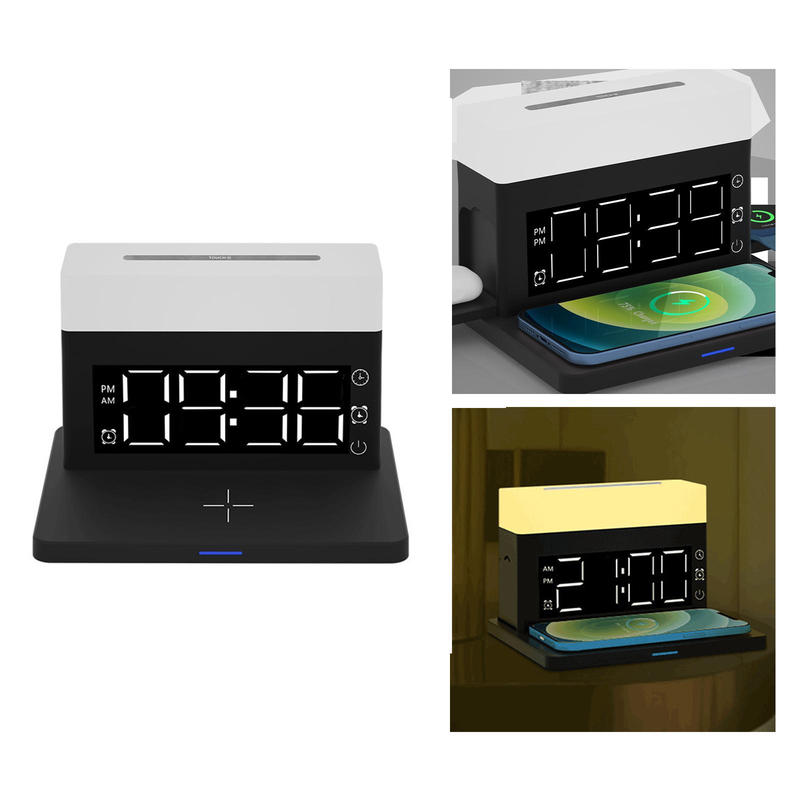Digital Clock Wireless Charger Night for Watch Dimmable Black