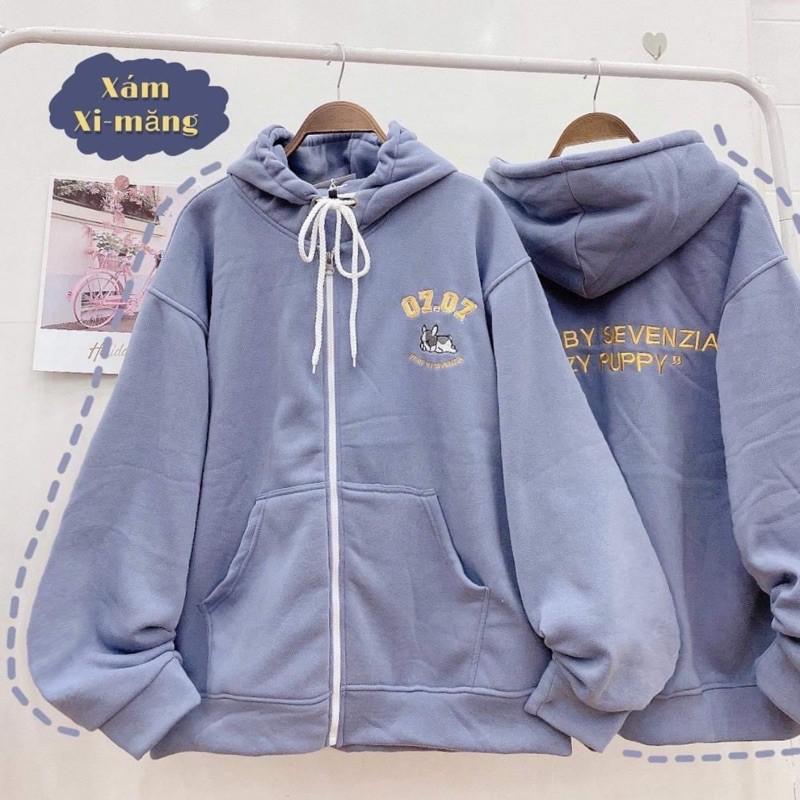 Áo Khoác Hoodie Zip Nỉ Bông 07.07 màu Xanh xám/Nam nữ Unisex/ Jaystoree