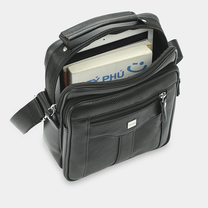 Túi xách nam công sở da thật, túi đeo chéo nam du lịch đựng máy tính bảng 7.9 inch phối khoen IDIGO MB1 - 6017