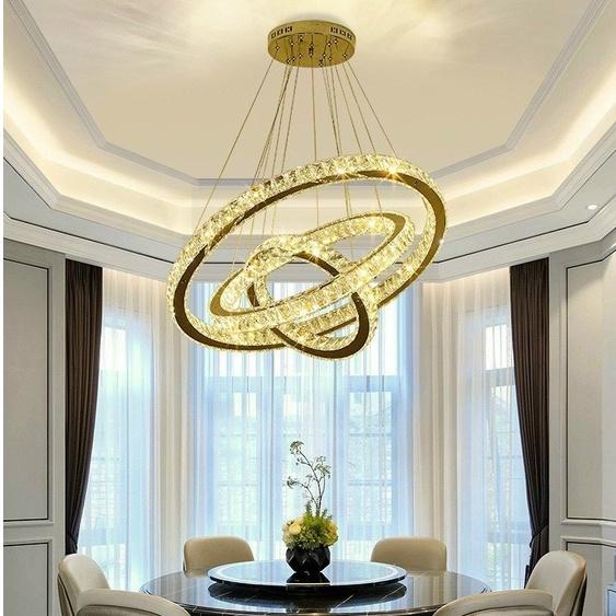Đèn thả pha lê 3 vòng to sang trọng kiểu dáng Bắc Âu hiện đại 3 chế độ ánh sáng