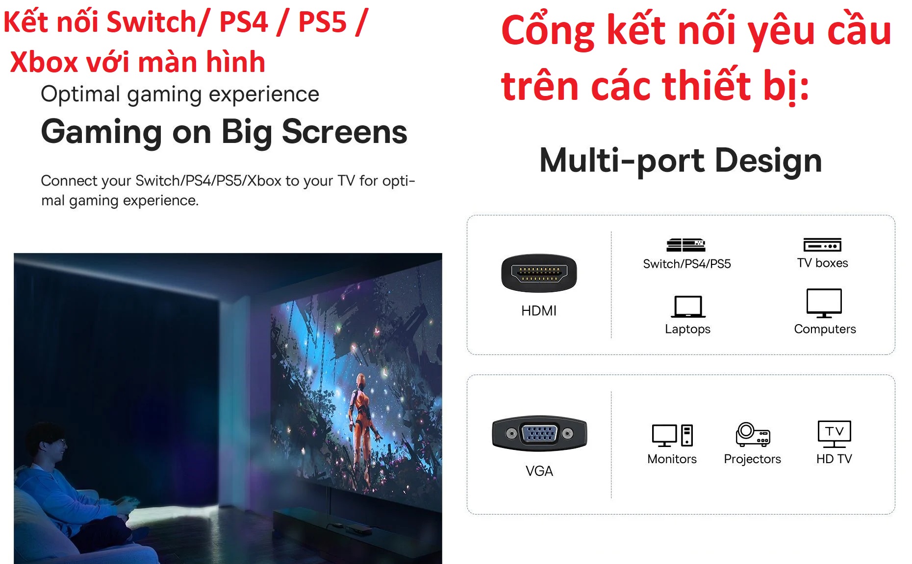 Đầu chuyển HDMI ra VGA hỗ trợ Audio Baseus Lite Series BS-OH011 (Bản AUX) _  hàng chính hãng