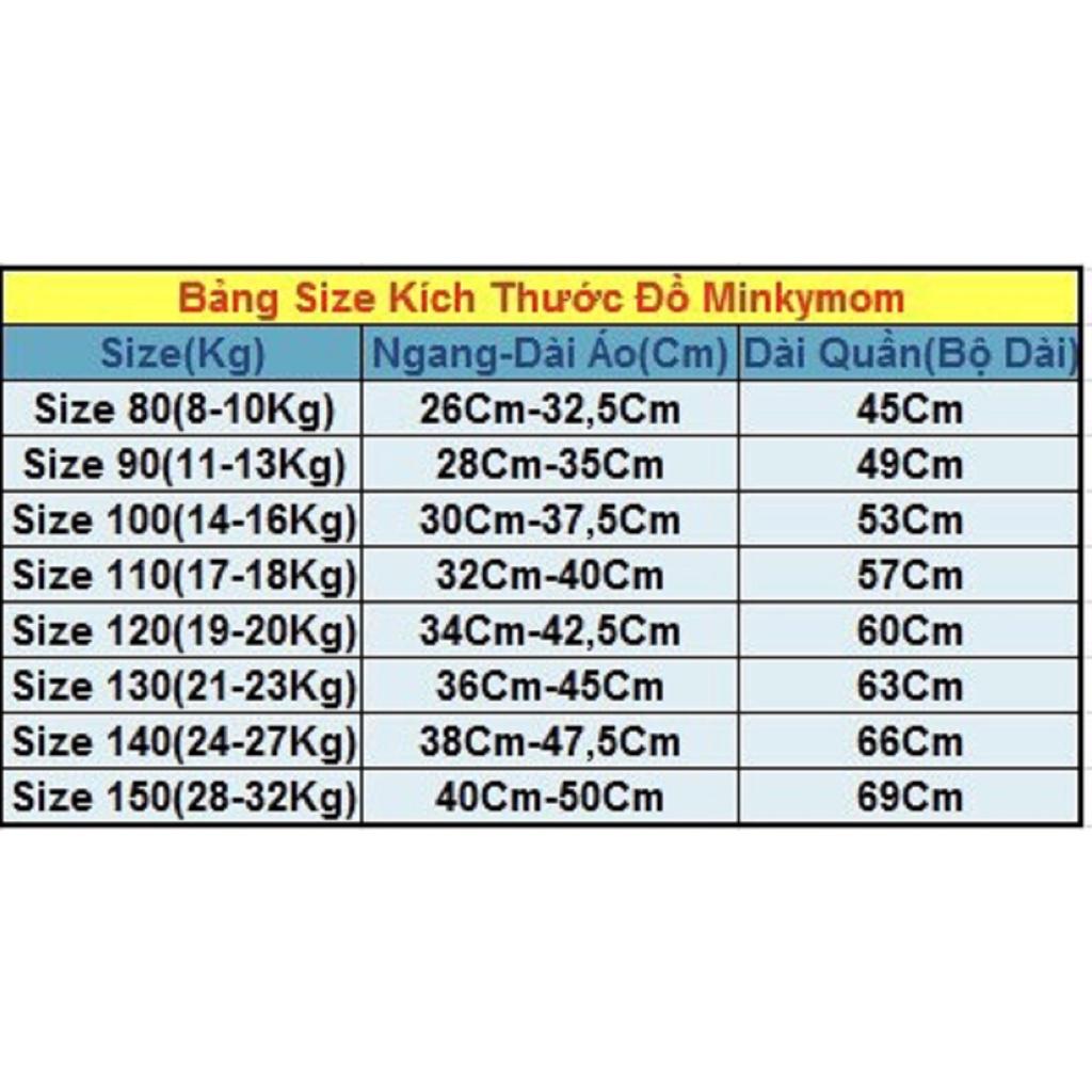 Bộ thun lạnh dài tay Minky Mom cho bé trai và bé gái từ 8-32KG