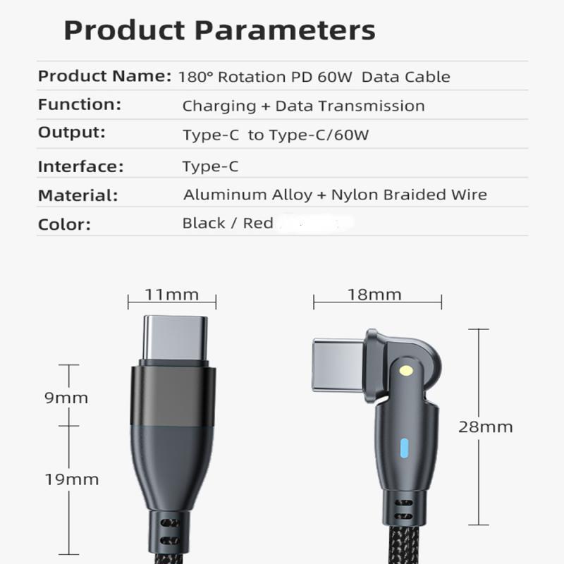 Cáp sạc nhanh ELOUGH xoay 180 độ cổng USB type C PD 60w