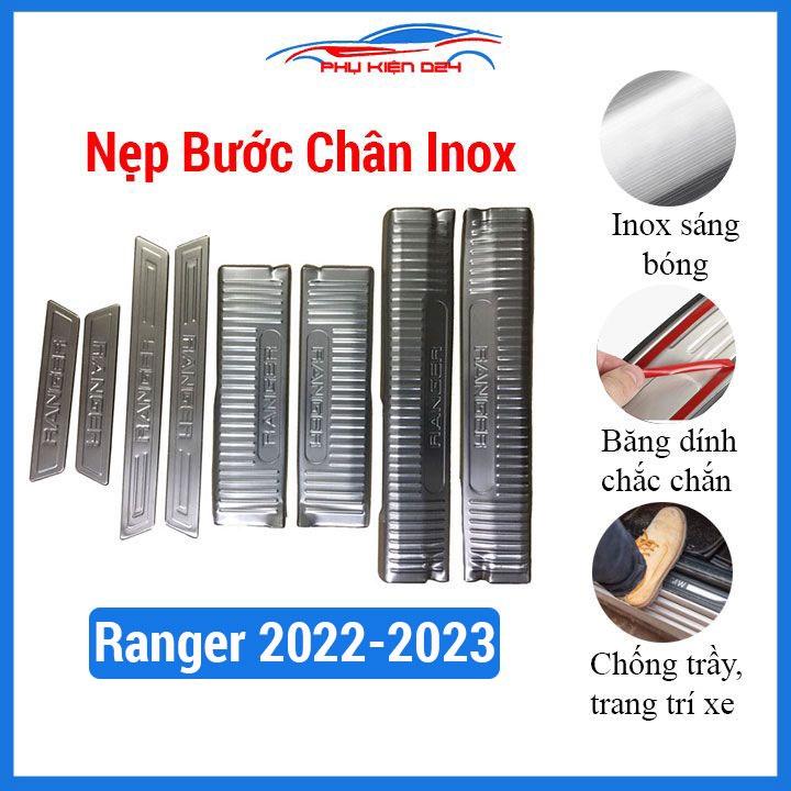 Ốp bậc cửa, nẹp bước chân INOX cho xe Ranger 2022-2023