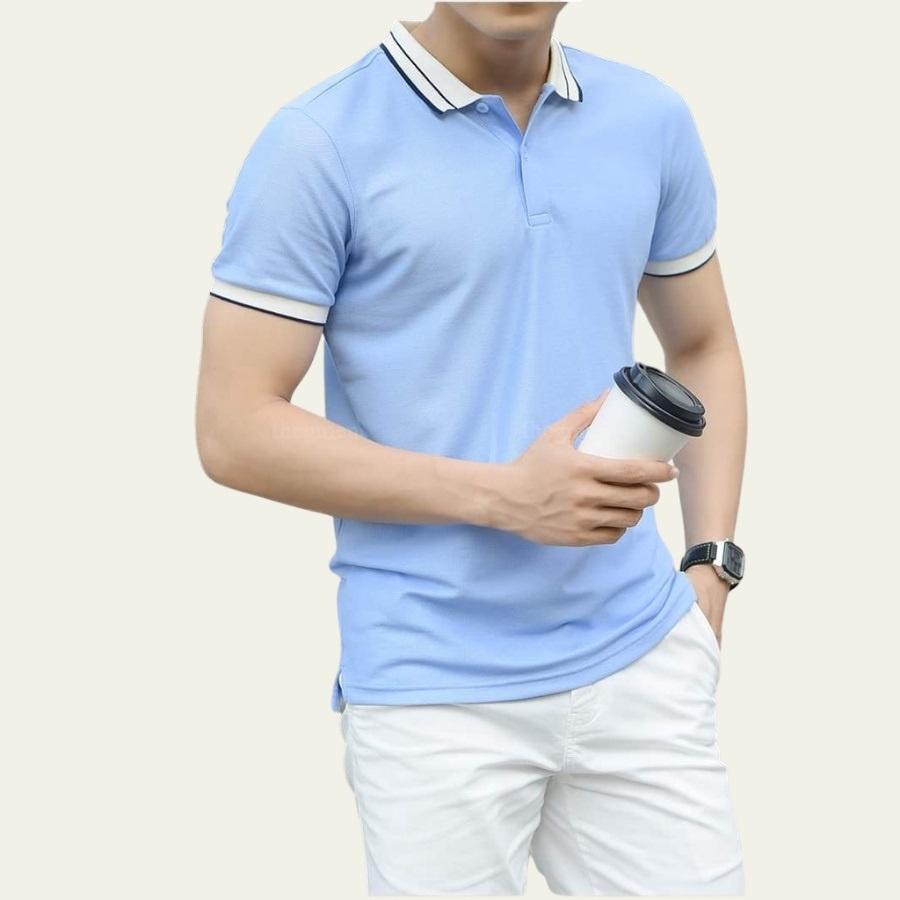 Áo polo nam thời trang LUZADO ,áo thun nam phối viền tay và cổ áo, áo phông cổ bẻ nam chất co giãn đẹp form chuẩn
