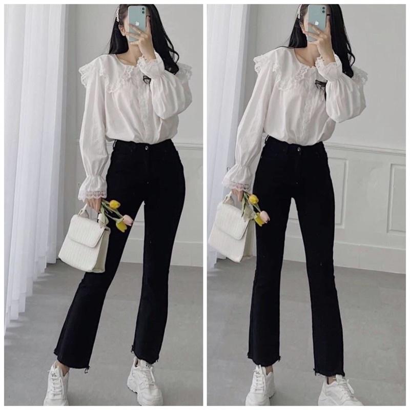 Quần Jean Nữ Ống Loe Lửng 9 Tấc
