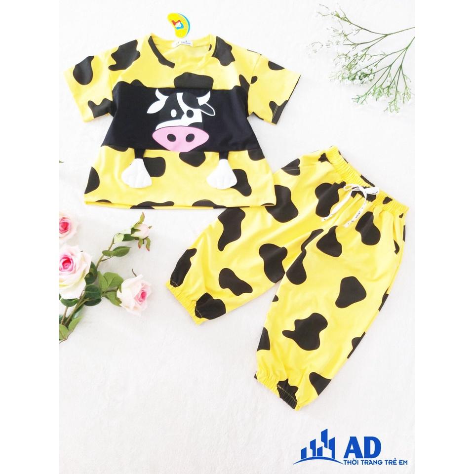 Set đồ Croptop hình chú bò sữa thun 100% cotton hot 2021 cho bé gái cực kỳ dể thương