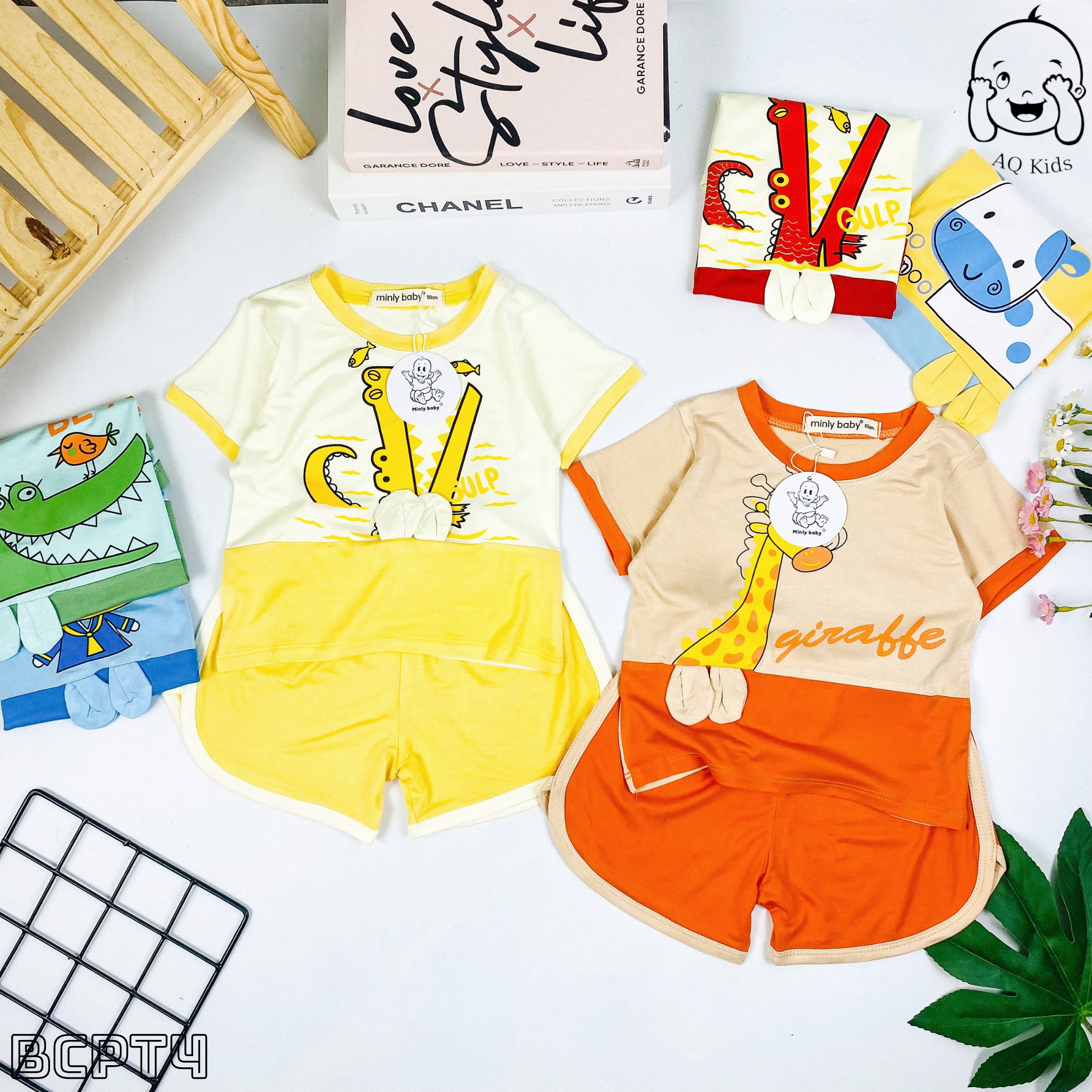 Bộ Cộc Tay THUN LẠNH MINKY MOM In Hình Toàn Thân Dễ Thương Cho Bé