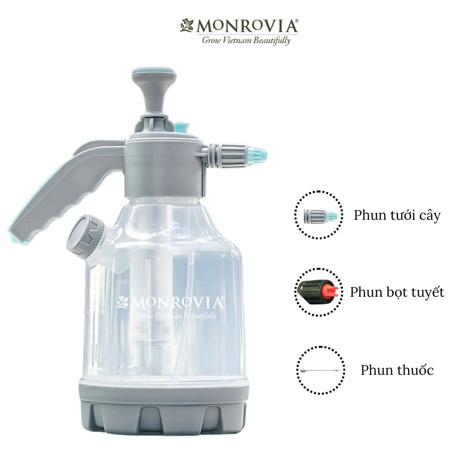 Bình tưới 3L Monrovia tưới cây, phun thuốc, rửa xe với chế độ phun sương, phun tia, phun bọt tuyết