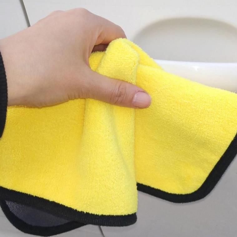 Khăn Lau Đa Năng Microfiber 2 Mặt Vàng - Xám Siêu Thấm Cực Dày Không Đổ Lông Chuyên Dụng Cho Ô Tô Xe Hơi