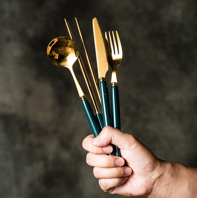 Set dao muỗng nĩa cao cấp 4 món CUTLERY MALACHITE GREEN