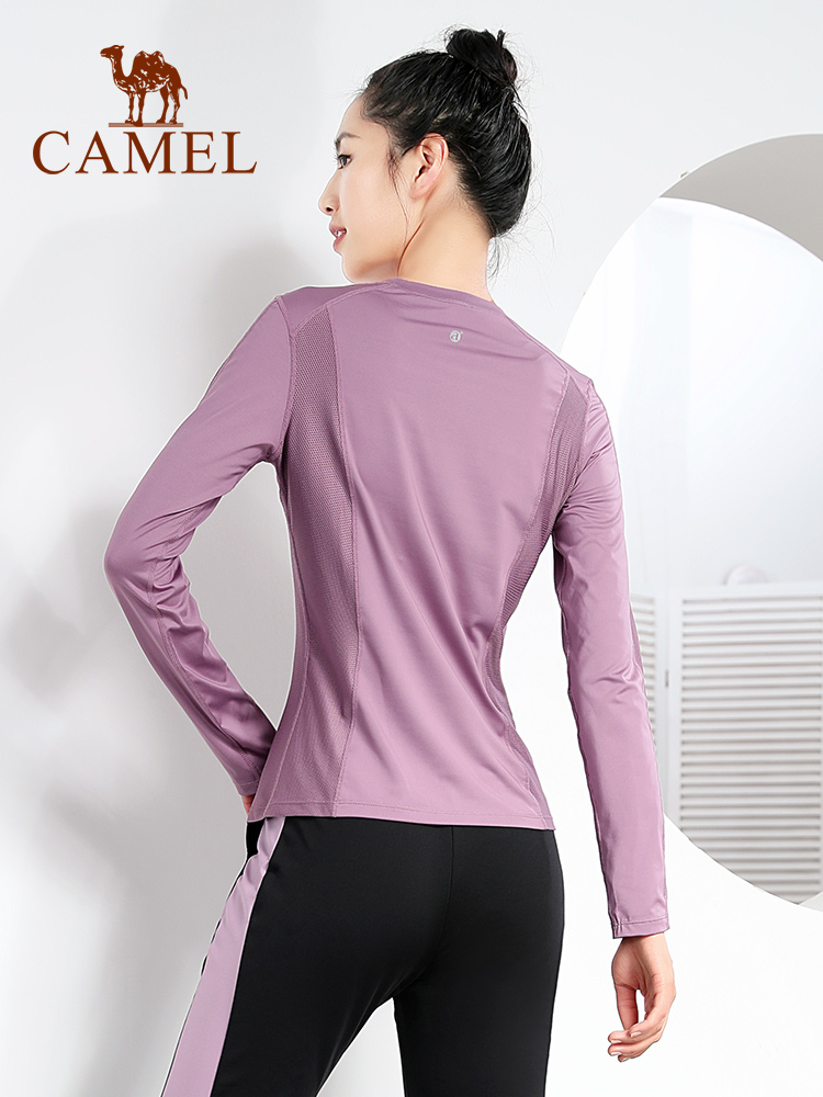 Quần áo yoga CAMEL Quần áo chạy bộ áo thun thể thao của phụ nữ áo bó dài tay thể dục mặc chuyên nghiệp